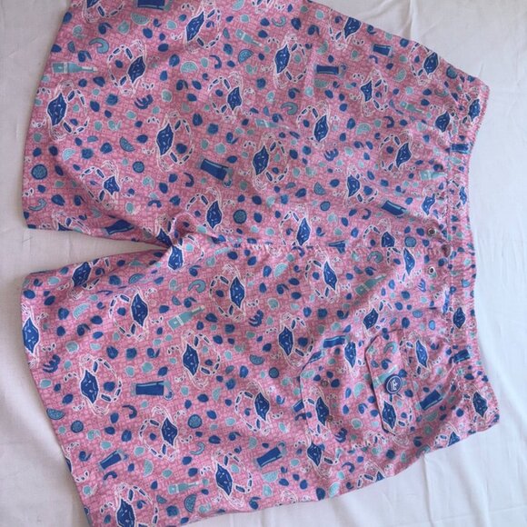 Peter Millar Crab Pattern Swim Trunks Board Shorts Pink Seaside Blue Size Large - Picture 8 of 11